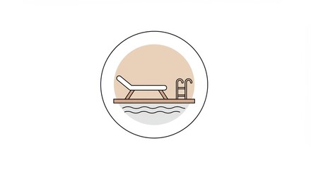 Minimalist Poolside Relaxation: Lounge Chair and Ladder Icon in Neutral Tones.
