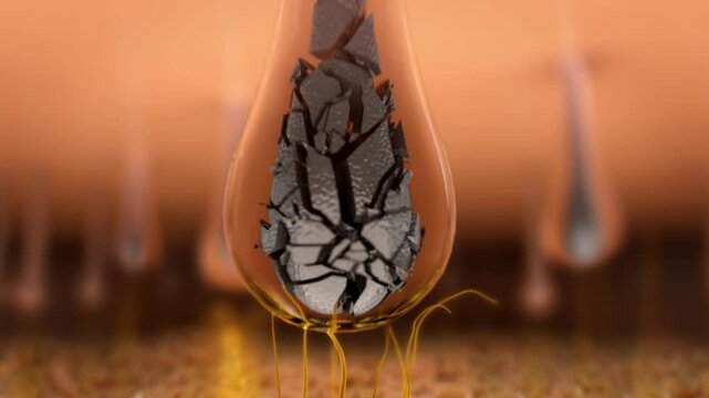 Cell propulsion, carbonization of hair follicles, hair removal products inhibit skin hair growth, clean pores, carbonization decompose hair, beauty equipment,skin beauty solutions, 3D animation.4K.
