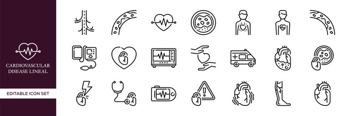 Cardiovascular Disease Icon Set – Heart Health, Medical and Healthcare Symbols
