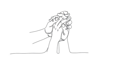 Holding Hands One Line Art - Vector Symbol of Love and Connection