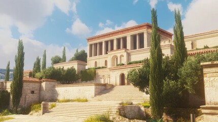 Ancient Greek Villa, Mediterranean Architecture,  Sunny Day