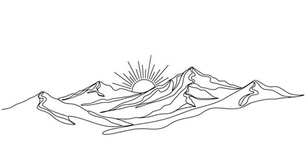Mountain Landscape One Line Art - Minimalist Nature Scene Vector