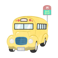 A cute bus at the bus stop 01