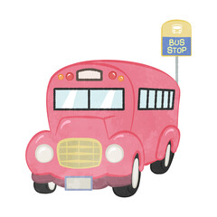 A cute bus at the bus stop 02