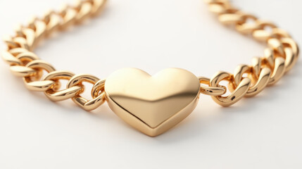 Obraz premium Beautiful gold chain necklace featuring heart shaped pendant, symbolizing love and elegance. Perfect for special occasions or everyday wear