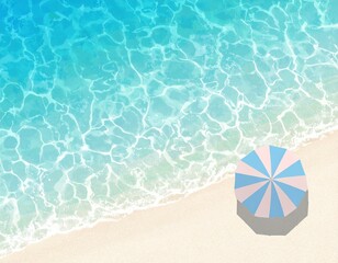 Naklejka premium イラスト 背景 壁紙 ビーチ 海 パラソル