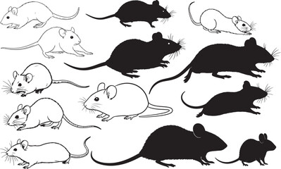Mouse Silhouettes – Solid Black & Outline Vector Set
