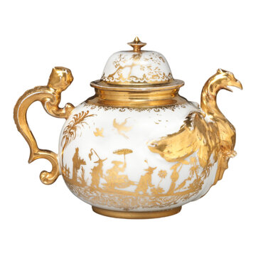 Gilded Meissen Teapot Early 18th Century Chinoiserie Porcelain European Decorative Art