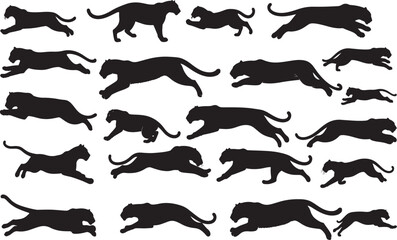Panther Silhouettes – Solid Black & Outline Vector Set