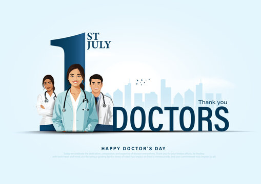 1st of July, happy national doctors day creative greetings design with physician. Vector illustration EPS10. - Powered by Adobe