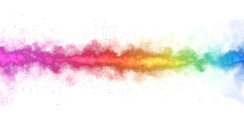 Obraz premium Thrown multicolored paint particles on transparent background. Nebula. Colored smoke effect. smoke line. rainbow. Design element.