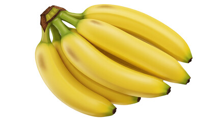 Fresh yellow bananas bunch healthy fruit tropical diet potassium vitamins nutrition food photography ripe 100 on transparent background