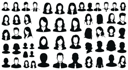 Diversity in Silhouette People Representing Variety of Characters Featuring Different Heads and Hairstyles