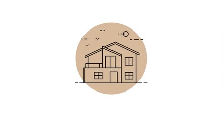 Minimalist House Outline: Neutral Circle, Simple Architecture, Clean Design.