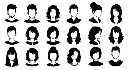 Diverse Collection of People Avatar Icons with Different Hair Styles and Clothing Styles