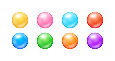 Set of colored bubble bead pearl and hyaluron collagen vitamins. Isolated on white background. Empty ball text input for designing various products. 3D vector EPS10.
