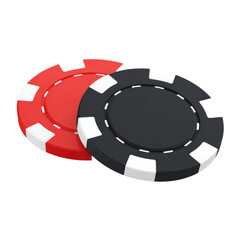 3D icon of two poker chips, one red and the other black with white borders, transparent background