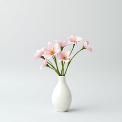 Delicate Pink Flowers in a Simple White Vase