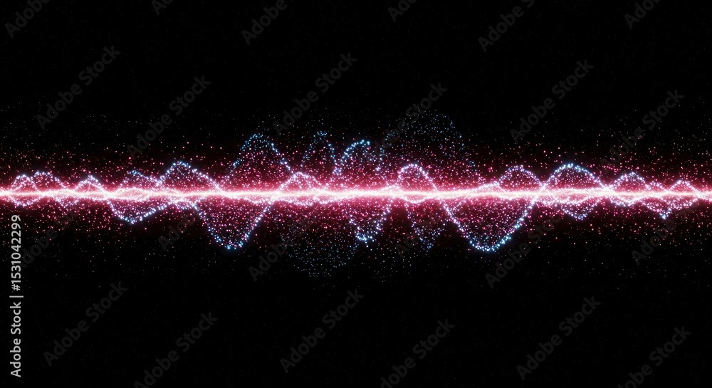 Poster abstract wavy particle light visualization against black background