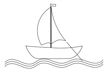 sailboat continuous one line drawing and outline vector illustration