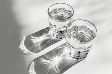 Pixel Perfect Image of Water Glasses with Dark Shadow on White Background