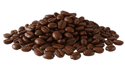 Naklejka premium Roasted coffee beans pile close up for coffee lovers and caffeine addicts seeking a morning pick me up on transparent background