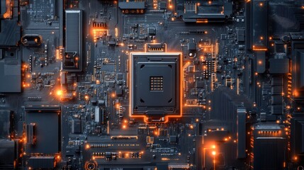 Circuit board with glowing processor
