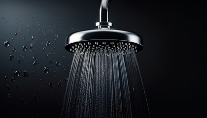 realistic illustration of a black shower head with water droplets modern bathroom fixture for hygiene and daily use sleek and minimalistic design