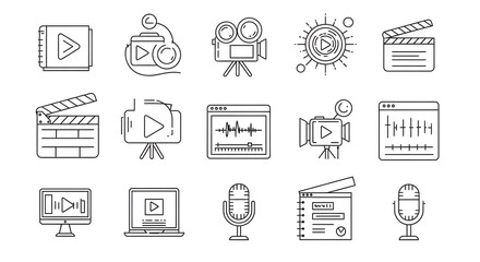 Fototapeta premium Linear Icons Displaying Various Media Production and Filmmaking Equipment for Creative Projects
