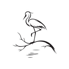 minimalist crane perched on a brach with one stoke design