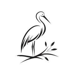 minimalist crane perched on a brach with one stoke design