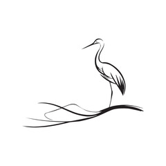 minimalist crane perched on a brach with one stoke design