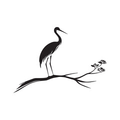 Fototapeta premium minimalist crane perched on a brach with one stoke design