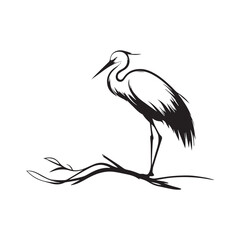 Obraz premium minimalist crane perched on a brach with one stoke design