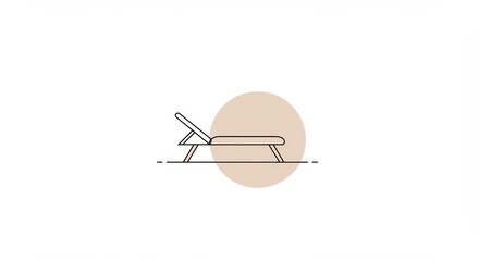 Minimalist Lounger Icon: Tan Circle Backdrop, Single Line Art.