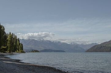 A view of Lake Wanaka from the beach, New Zealand