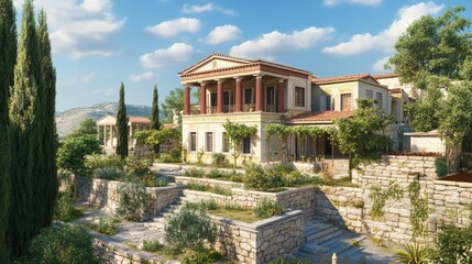 Ancient Greek Villa: Architectural Marvel in a Serene Landscape