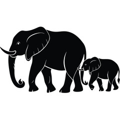 Elephant Family Walking in a Line