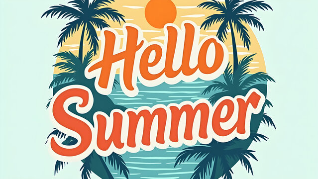 Hello Summer - Retro Vintage Summer T-shirt Typography , Collection Of Summer Summer Vacation Illustration, Summer Beach Vibes Graphics