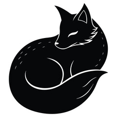 Peaceful Curled Up Fox or Cat Silhouette