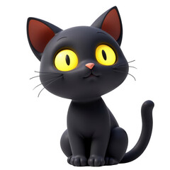 Halloween themed 3d isolated black cat on transparent background playful animation spooky atmosphere