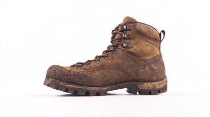 Brown hiking boot, mud
