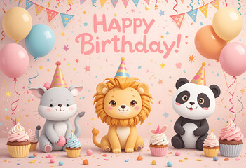 Fototapeta premium happy birthday card with bunny