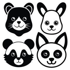 Cute Animal Faces Panda Cat Rabbit Bear