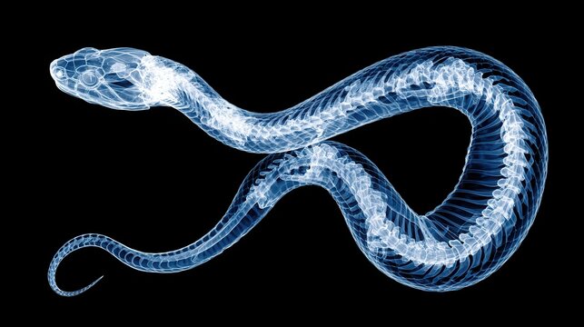 X-ray view of snake skeleton with detailed bones and organs