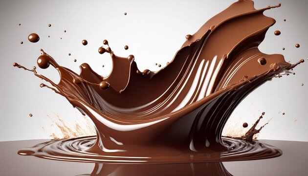 rich chocolate splash frozen mid motion on a clean white background with smooth texture and photorealistic lighting