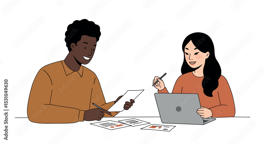 Poster collaborative teamwork in office setting with multiracial colleagues vector illustration