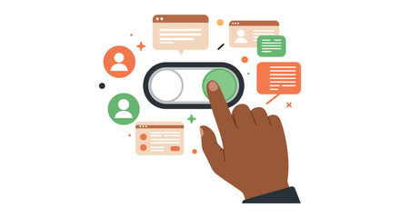 Digital interaction concept with toggle switch and communication icons for interface design vector illustration