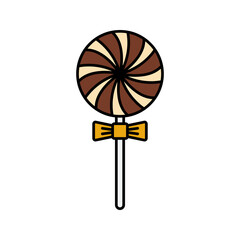Chocolate Lollipop Flat design style, swirl chocolate lollipop with a ribbon, great for candy visuals, kids� treats, and holiday design assets.