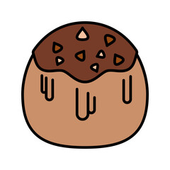 Chocolate Muffin Flat design style, muffin topped with chocolate chips, perfect for bakery menus, pastry illustrations, and sweet themed content.